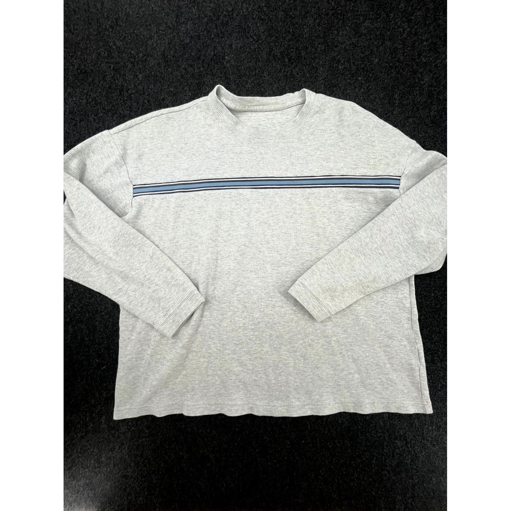Hollister Thermal Shirt Mens XL Gray Striped Ribbed Knit Relaxed Fit Crew Neck